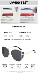 Detailansicht der T1453 Legierung Sonnenbrille mit UV400 Schutz und HD Gläsern