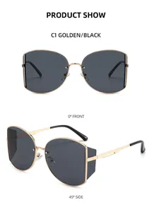 Detailansicht der goldene Schmetterling Sonnenbrille mit schwarzem Glas von vorn und seitlich