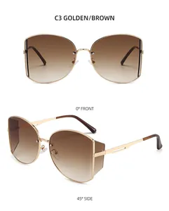 Detailansicht goldener Metallsonnenbrille mit braunem Verlauf in Front- und Seitenansicht