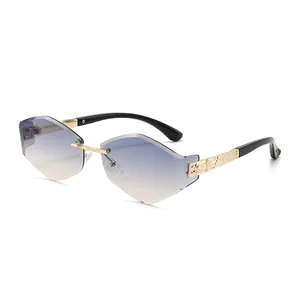 Luxury rimless oversized sunglasses with geometric gradient lenses and gold metal temples