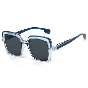 Classic square frame sunglasses with blue gradient frame and dark gray lenses