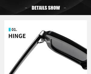 Détail de la charnière en métal robuste sur les lunettes de soleil rétro carrées noires
