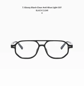 Detail of glossy black aviator frame with clear anti-blue light lenses, color code C07