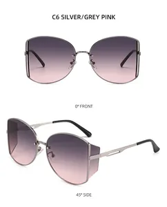 Front- und Seitenansicht der silbernen Metall-Sonnenbrille mit grau-rosa Verlaufsgläsern