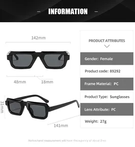 Dimensions détaillées des lunettes de soleil vintage avec monture et verres en PC