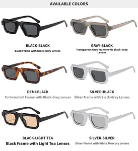 Grille détaillée montrant les options de couleurs pour lunettes de soleil carrées rétro