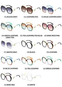 Matrix display of large frame sunglasses with wavy metal temples and pearl accents