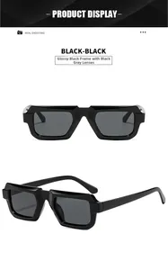 Détails des lunettes de soleil rectangulaires noir brillant avec verres gris foncé