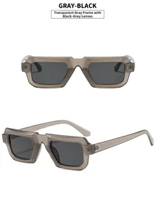 Vue détaillée des lunettes de soleil rectangulaires gris transparent avec verres foncés