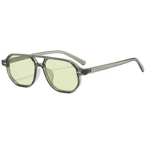 Classic aviator sunglasses with transparent green frames and light yellow lenses for men