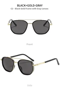 C2 black and gold polarized sunglasses featuring classic double-bridge design and spring hinges