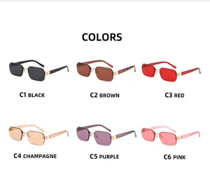 Gros plan de lunettes de soleil carrées sans monture en six couleurs avec charnières dorées