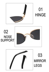 Detail view of gold metal sunglasses showing precision hinges and comfortable nose pads