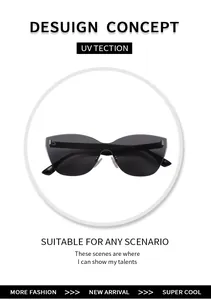 Détail de lunettes de soleil œil de chat sans monture avec verres foncés et anti-UV