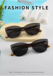 Détail de lunettes de soleil œil de chat sans monture avec rivets sur verres teintés
