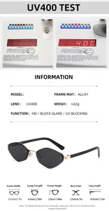Size chart for small frame polygon sunglasses with UV400 protection and alloy frame