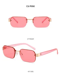 Vues détaillées de face et de profil de lunettes de soleil carrées roses en métal