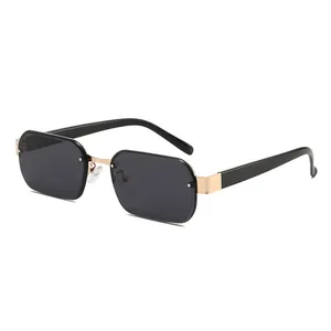 Lunettes de Soleil Rectangulaires Sans Monture Vintage Femmes Hommes Monture Métal Protection UV400 Mode Verres Carrés Tendance