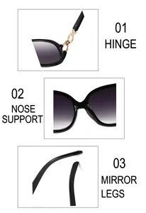 Détails des charnières dorées et des plaquettes de nez intégrées sur lunettes noires