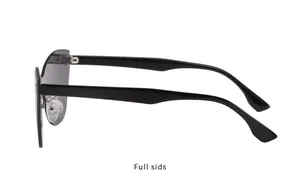 Vue latérale détaillée des lunettes de soleil œil de chat sans monture noire