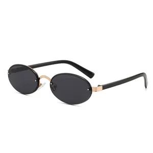 Retro Rimless Oval Sunglasses UV400 Protection Metal Alloy PC Lens Fashion Sun Glasses For Women Outdoor Travel Party