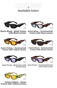 Matrice montrant 7 variantes de lunettes de soleil œil de chat rétro aux branches géo