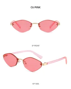 Front and side view of C6 pink cat-eye sunglasses with gold metal bridge and resin lens