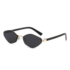 Rimless Geometric Sunglasses Alloy Metal Frame UV400 Protection Polygon Diamond Cut Lens Retro Fashion Eyewear For Women