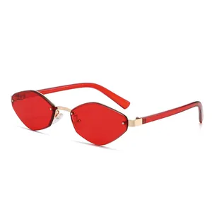 Fashionable small polygonal sunglasses with red lenses and gold frames for women and men