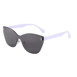 Lunettes de soleil œil-de-chat sans monture avec verres gris et branches blanches