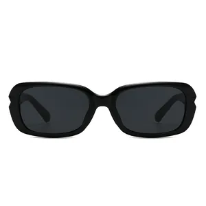 Classic rectangle black sunglasses for women with high-gloss finish and dark UV lenses