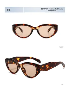 Front and 45-degree angle views of tortoise cat-eye sunglasses with tea lenses
