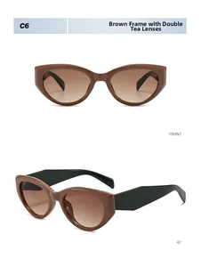 Close-up of cat-eye sunglasses in C6 brown frame with tea gradient lenses from two angles
