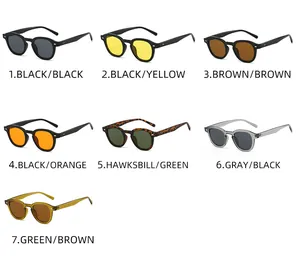 Detailed matrix of narrow round sunglasses in seven vintage color combinations
