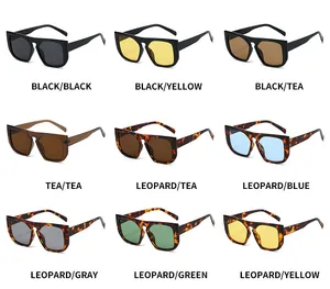 Detailed grid display of square oversized sunglasses in nine various trendy color combinations