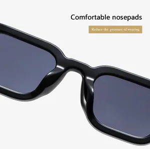 Detail of comfortable integrated nose pads on black square sunglasses reducing pressure