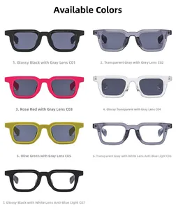 Macro shot of stylish square sunglasses in various frame colors with premium finish