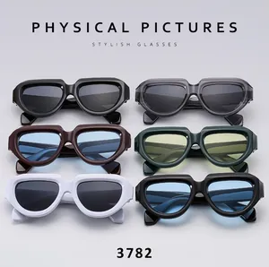 Matrix display of six square sports sunglasses in diverse colors and thick frames