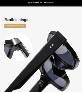 Detail of flexible hinge and high quality painting on black polygon sunglasses