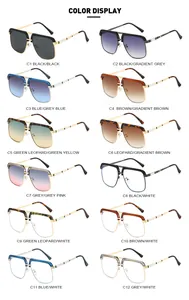 Detail overview showing twelve color variations of retro double bridge metal sunglasses