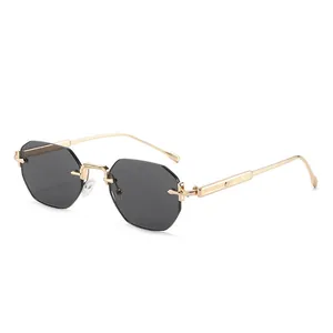 Occhiali Da Sole Ottagonali Senza Montatura Alla Moda Montatura In Lega Metallica Lenti In PC Protezione UV400 Retrò Geometrici Per Viaggi Festa Unisex
