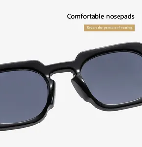 Detail of comfortable nose pads on black square sunglasses reducing wearing pressure