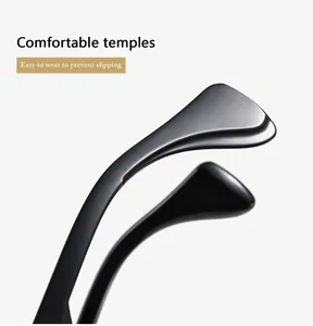 Close-up of ergonomic black sunglasses temples designed for anti-slip comfort