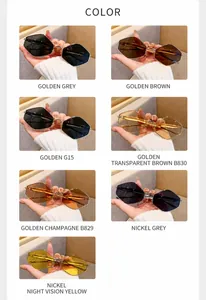Detailed grid view showing multi-color polygonal metal sunglasses with various tinted lenses