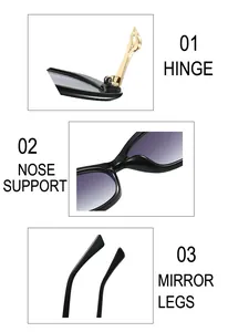 Détails de charnière dorée, support de nez intégré et branches noires de lunettes