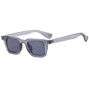 Retro square frame sunglasses in transparent grey with dark grey UV protective lenses