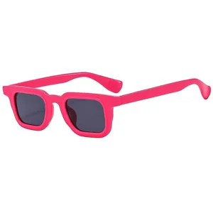 Modern square frame sunglasses in vibrant hot pink with protective dark grey lenses