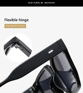 Gros plan détaillé de la charnière flexible en métal sur les lunettes de soleil noires