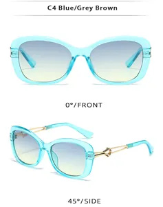Lunettes de soleil œil-de-chat avec monture bleue et détails dorés aux branches