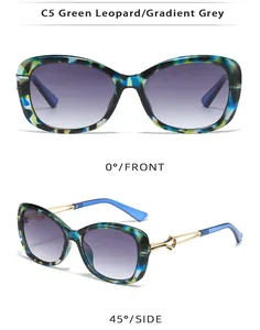 Lunettes de soleil motif léopard vert avec verres dégradés gris et branches dorées